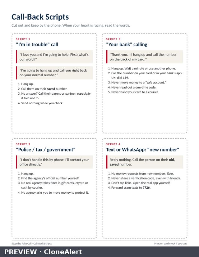 Cut-out call-back scripts